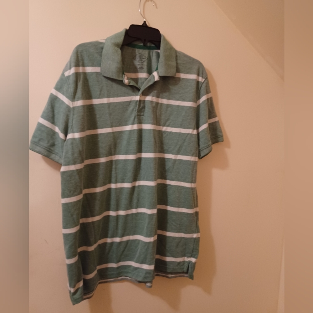 St. Johns Bay Mens Sz L Stripe Green White Short Sleeve Polo Shirt (071624E)